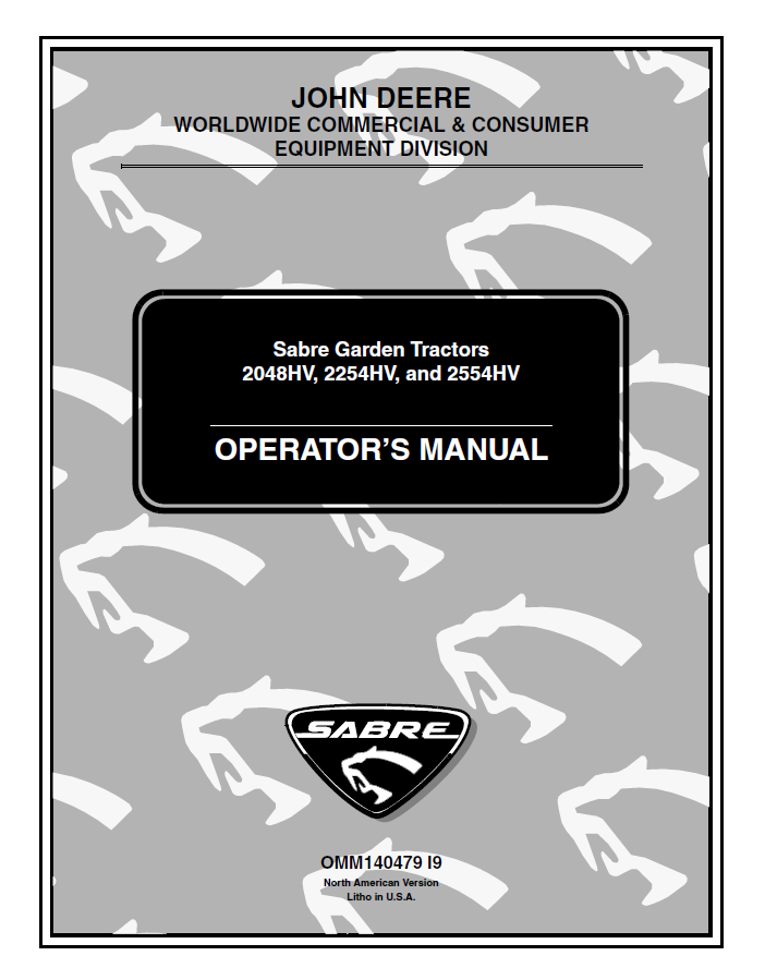 John Deere 2048HV, 2254HV, and 2554HV Sabre Garden Tractors Operator Manual OMM140479 PDF