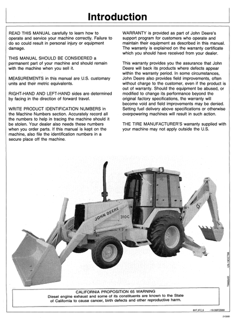 John Deere 210C 310C Backhoe Loader Operator Manual PDF
