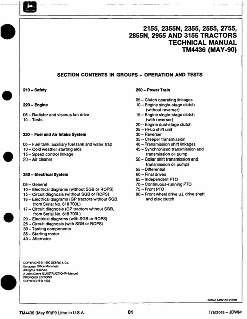 John Deere 2155-3155 Tractor Technical Service Manual TM4436