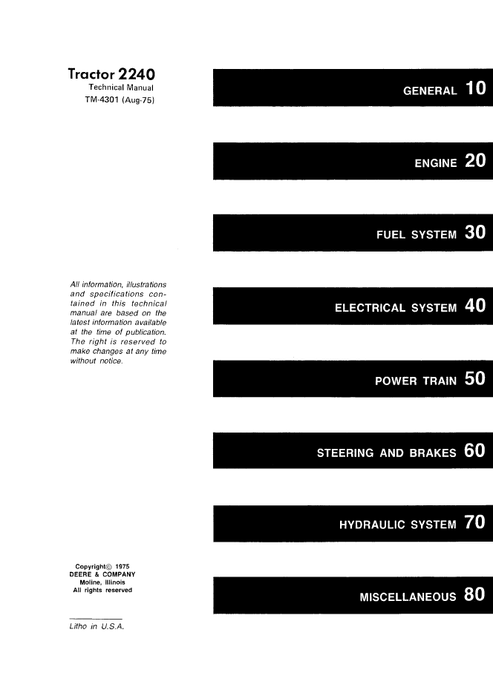 John Deere 2240 Tractor Repair & Maintenance Manual TM4301