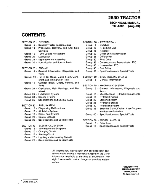 John Deere 2630 Tractor Repair & Workshop Manual PDF
