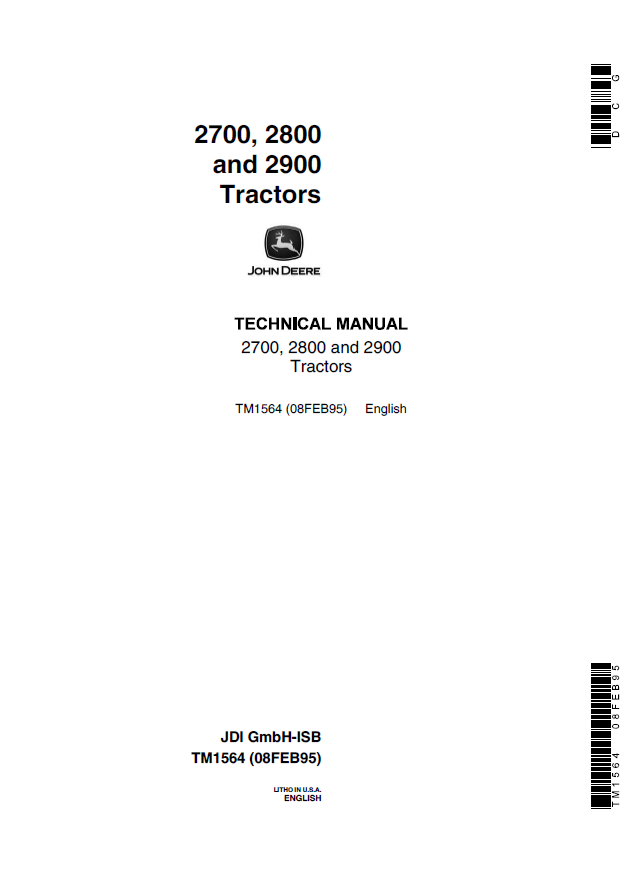 John Deere 2700, 2800 and 2900 Tractor Technical Manual TM1564 PDF