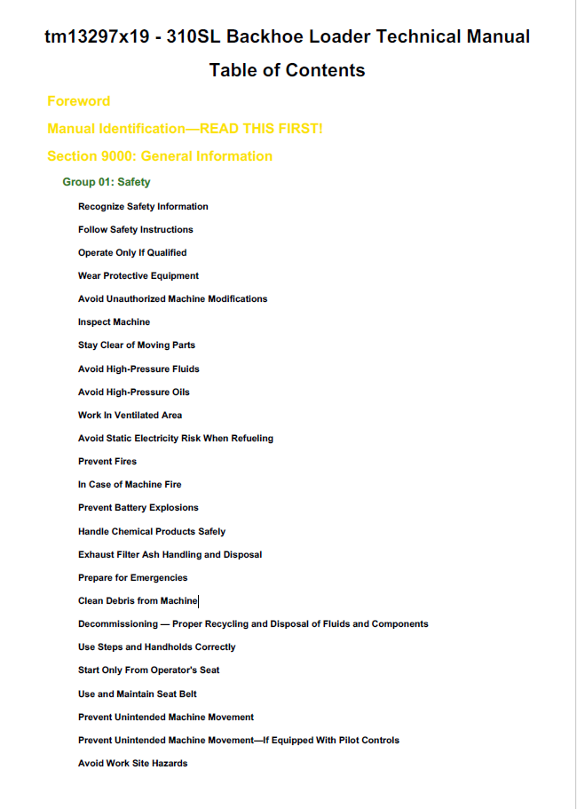 John Deere 310SL Backhoe Loader Technical Manual TM13297X19 PDF