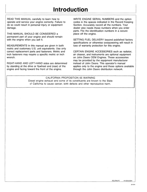 John Deere 3164-6414 OEM Diesel Engine Operator Manual PDF