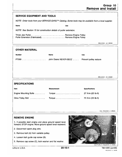 John Deere 32-52 Inch Walk-Behind Mower Technical Manual TM1305