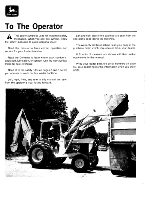 John Deere 401C Backhoe Loader Operation & Maintenance Manual