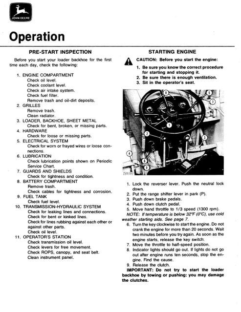 John Deere 401C Backhoe Loader Technical Operator Manual