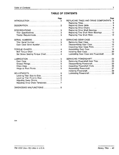 John Deere 40 Rotary Tiller Repair & Workshop Manual PDF