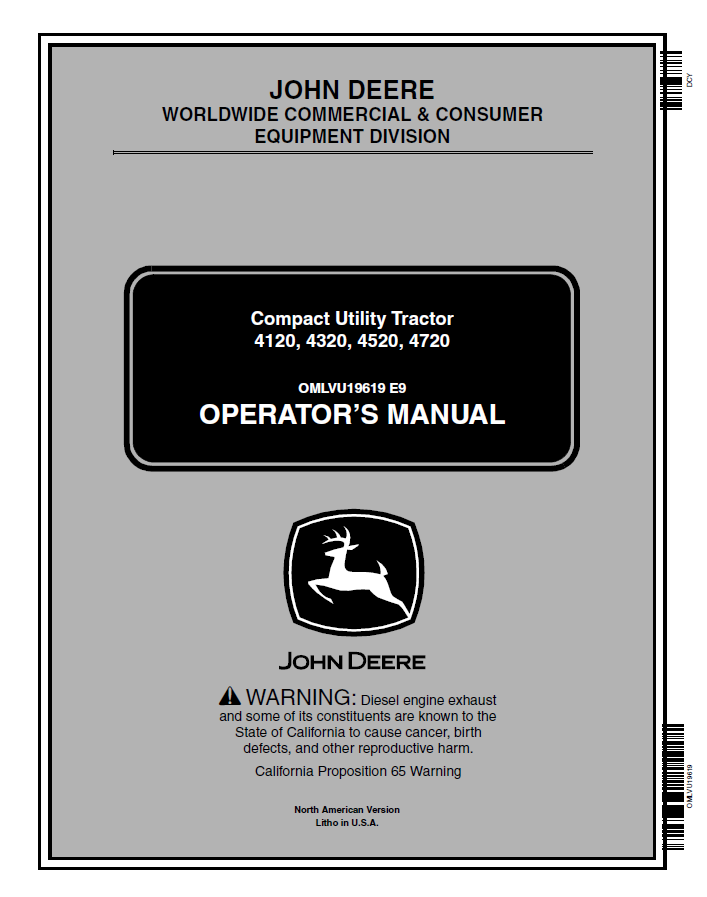 John Deere 4120, 4320, 4520, 4720 Compact Utility Tractor Operator Manual OMLVU19619 PDF