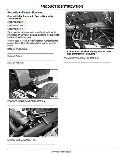John Deere 4200 4300 4400 Compact Tractor Owner Operator Manual