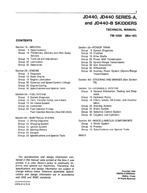 John Deere 440 440A 440B Skidder Service & Repair Manual