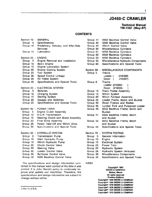 John Deere 450C Crawler Repair & Maintenance Manual TM1102