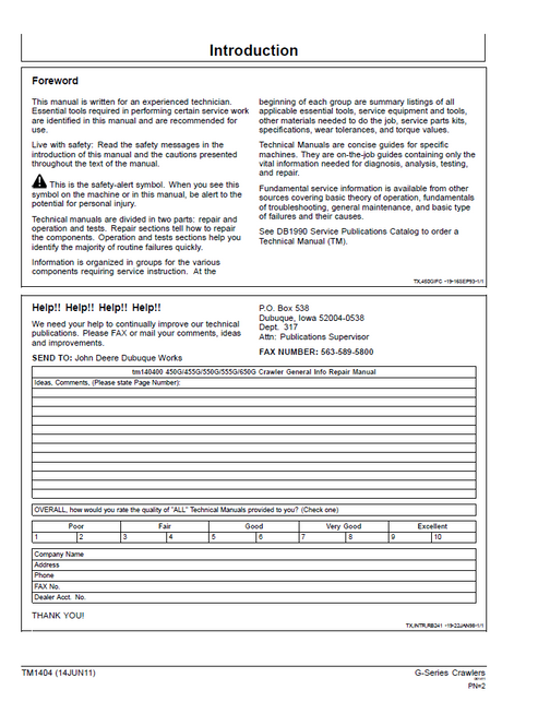 John Deere 450G-650G Crawler Technical Service Repair Manual PDF