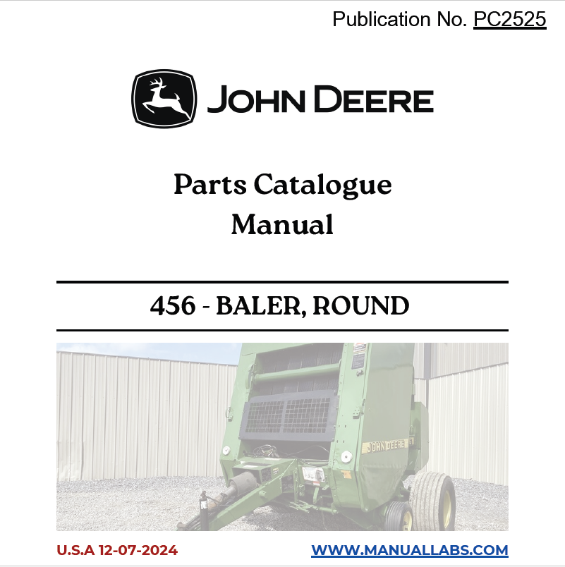 John Deere 456 Baler, Round Parts Catalogue Manual PC2525 PDF