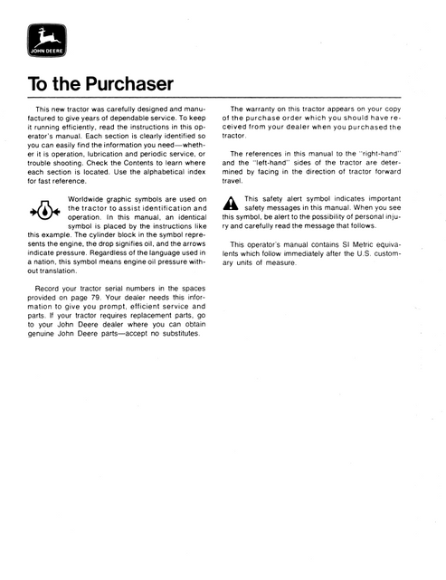John Deere 4630 Tractor Operation & Maintenance Manual PDF