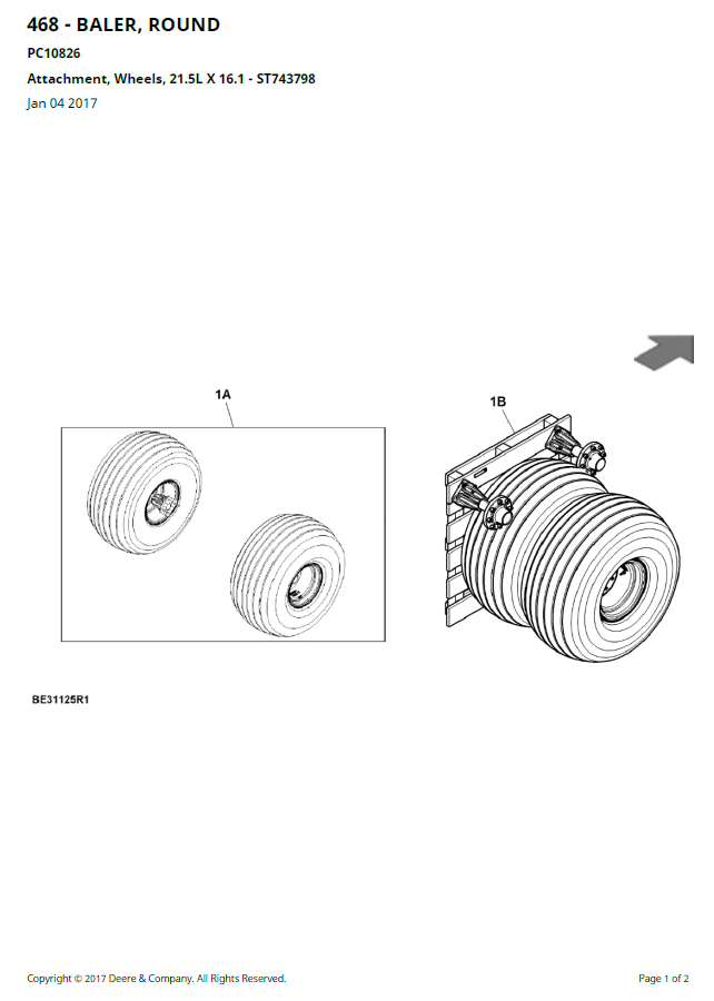 John Deere 468 Baler, Round Parts Catalogue Manual PC10826 PDF