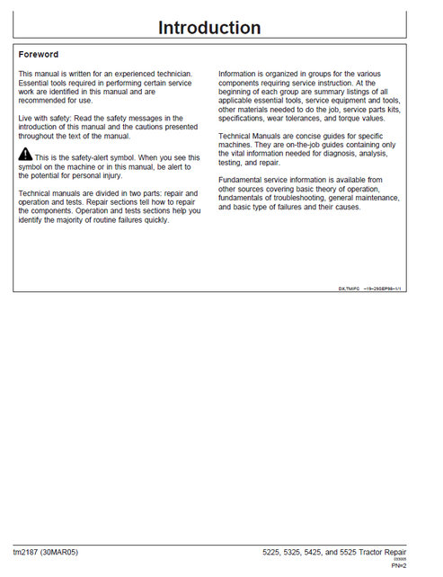 John Deere 5225-5525 Tractor Technical Service Repair Manual PDF