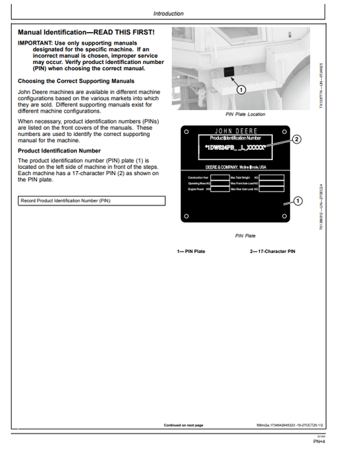 John Deere 524P 4WD Loader Operation Manual OMT495779X019