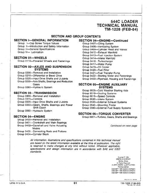 John Deere 544C Wheel Loader Service Repair Manual PDF