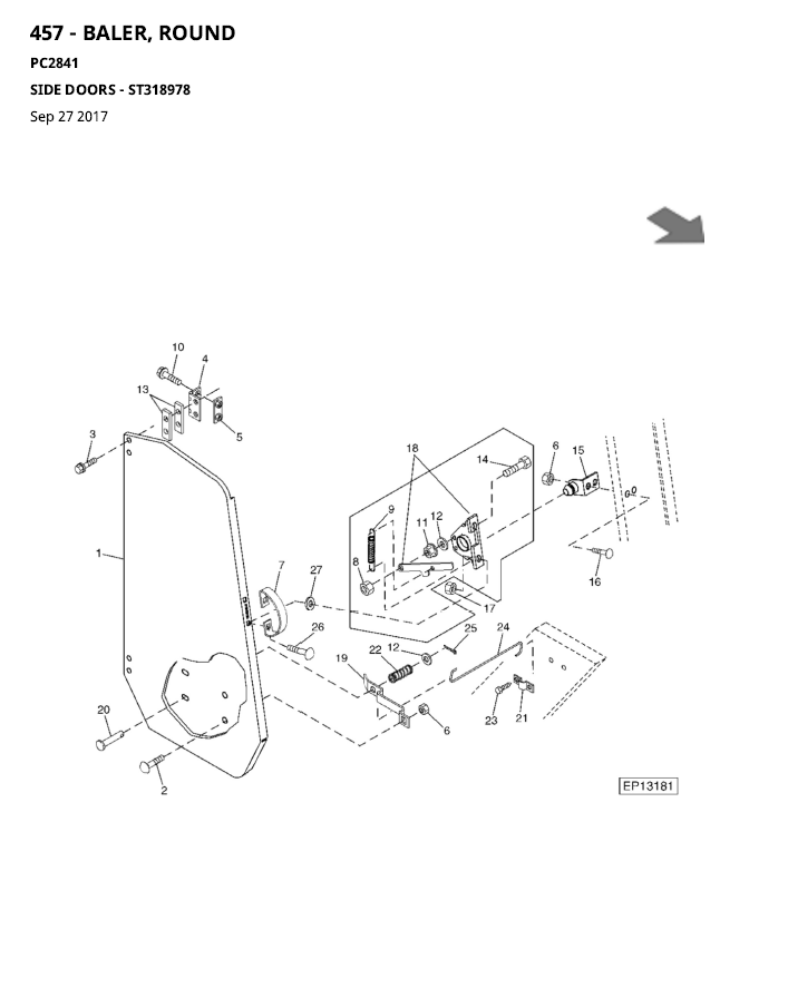 John Deere 557, 457 and 557 Baler, Round Parts Catalogue Manual PC2841 PDF