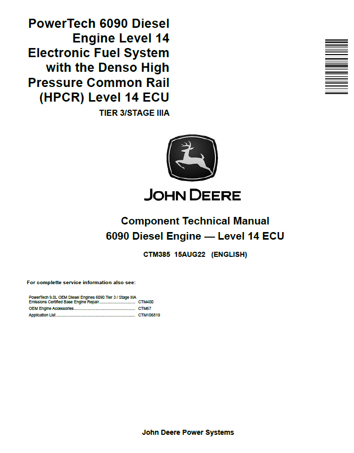 John Deere 6090 Diesel Engine — Level 14 ECU Component Technical Manual CTM385 PDF