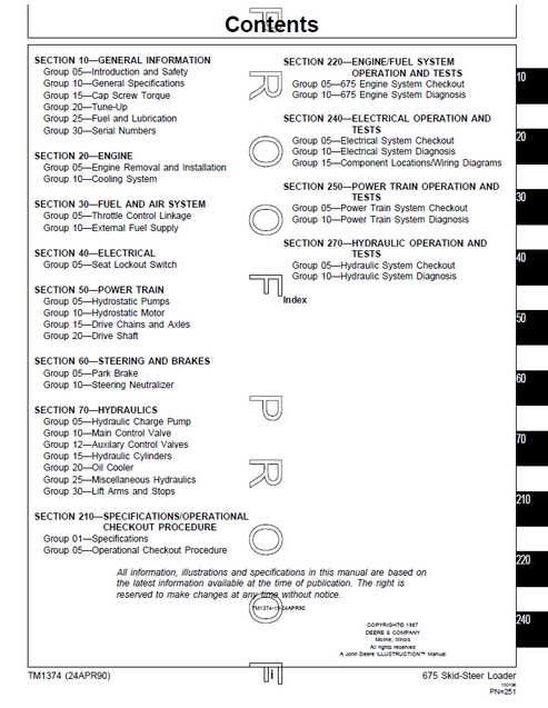 John Deere 675 675B Skid Steer Technical Repair Manual TM1374