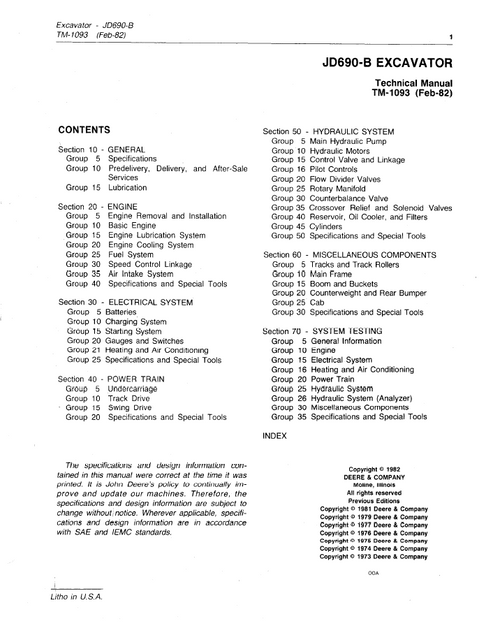 John Deere 690B Excavator Repair & Workshop Manual TM1093
