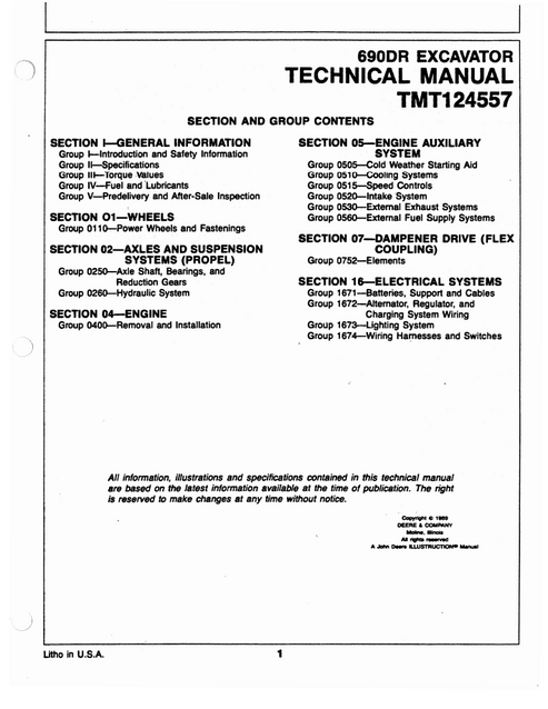 John Deere 690DR Wheeled Excavator Repair Manual TM124557