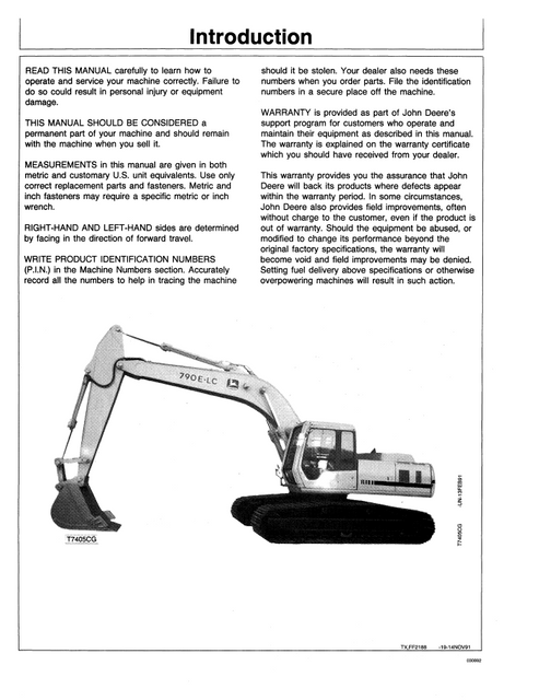 John Deere 790E-LC Excavator Operation & Maintenance Manual