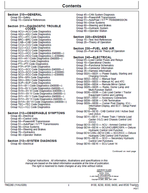 John Deere 8130-8530 Tractor Operation, Repair & Test Manual