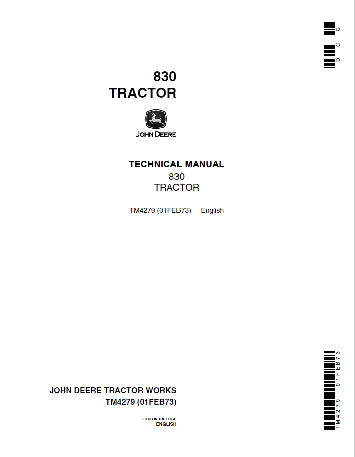 John Deere 830 Tractor Technical Manual TM4279 PDF