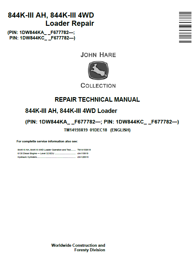 John Deere 844K-III AH, 844K-III 4WD Repair Technical Manual TM14159X19 PDF