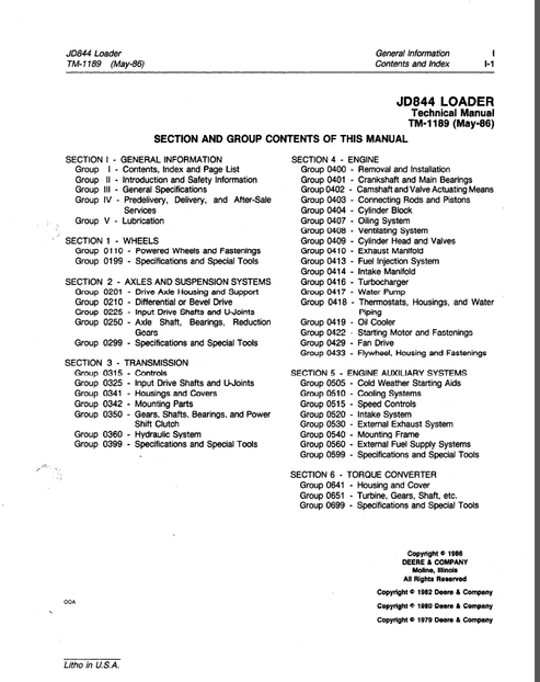 John Deere 844 JD844 Wheel Loader Service Repair Manual PDF