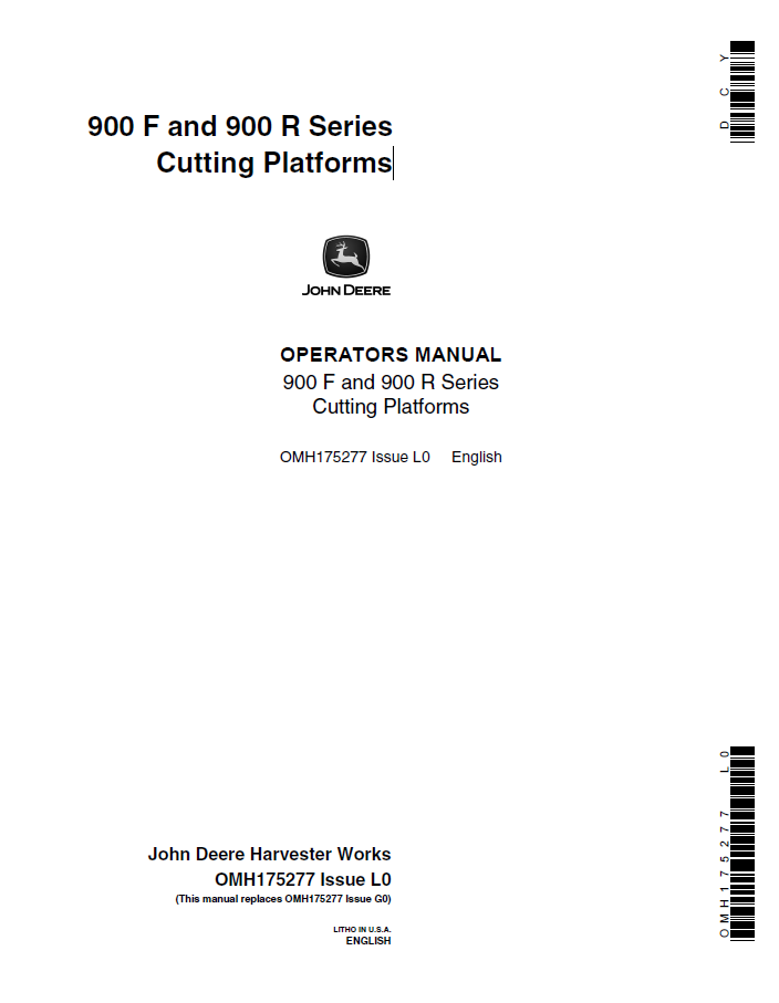 John Deere 900 F and 900 R Series Cutting Platforms Operator Manual OMH175277 PDF