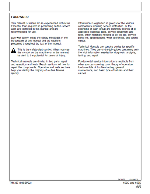 John Deere 90D Excavator & 693D Feller-buncher Test Manual
