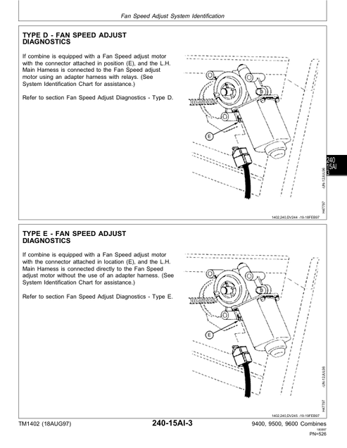 John Deere 9400 9500 9501 9600 Combine Test & Troubleshooting Manual