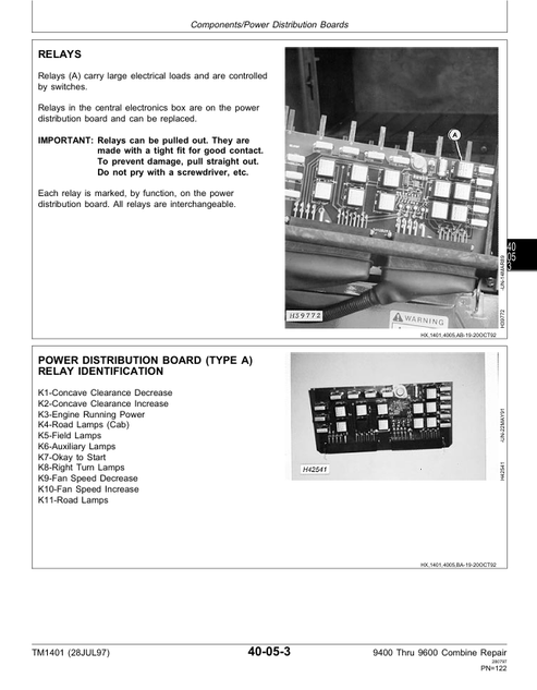 John Deere 9400 9500 9600 Combine Technical Repair Manual TM1401