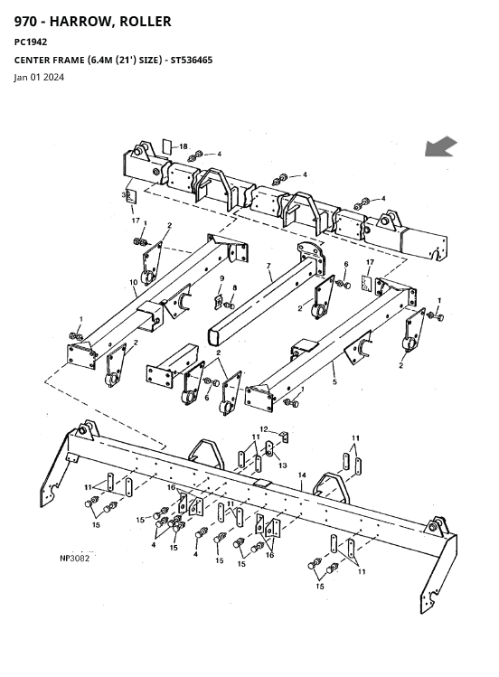 John Deere 970 Harrow, Roller Parts Catalog Manual PC1942 PDF