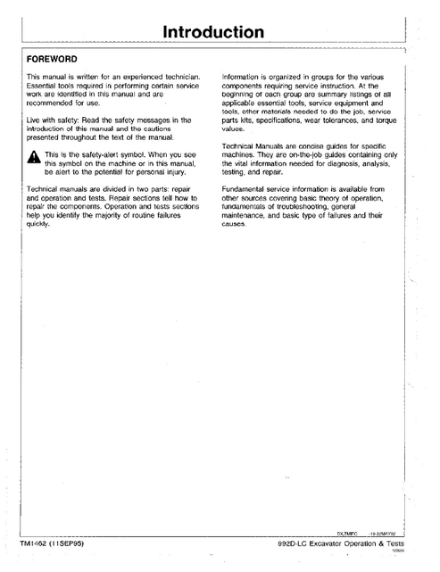 John Deere 992D-LC Excavator Technical Operation Manual TM1462
