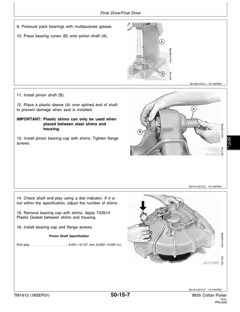 John Deere 9935 Cotton Picker Maintenance & Repair Manual TM1613