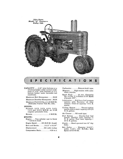 John Deere A Series Vintage Tractor Manual OMR2000