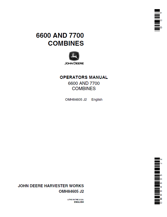 John Deere Combines 6600 AND 7700 Operator Manual OMH84605 PDF