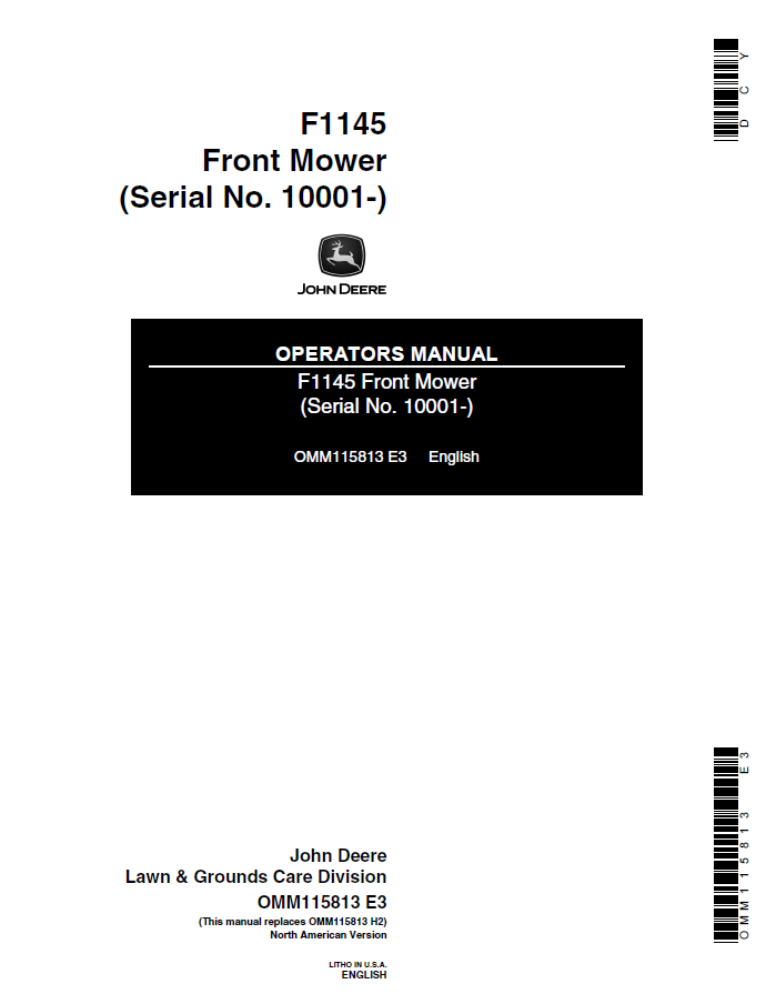 John Deere F1145 Front Mower Operator Manual OMM115813 PDF