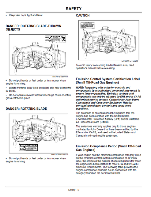 John Deere GX325 GX335 GX345 Lawn & Garden Tractor Operator Manual