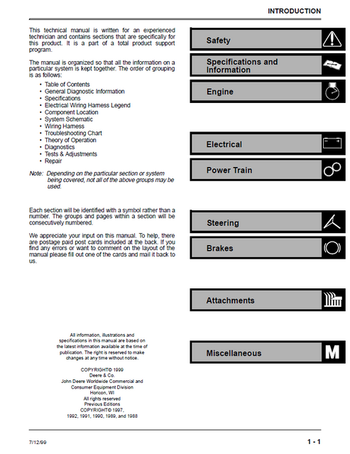 John Deere GX70-GX95 & SRX75-SRX95 Riding Mower Technical Manual