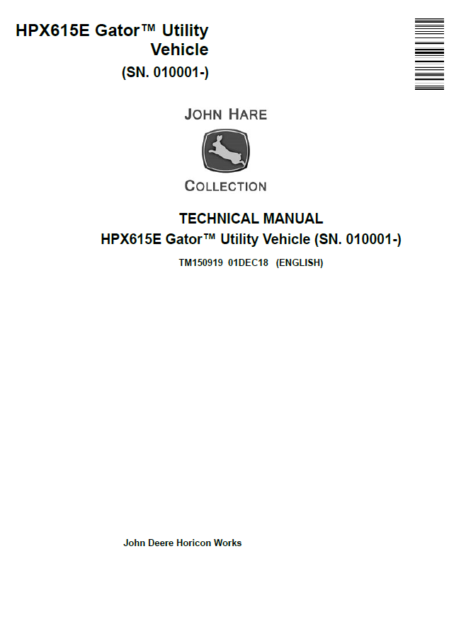John Deere HPX615E Gator Utility Vehicle Technical Manual TM150919 PDF