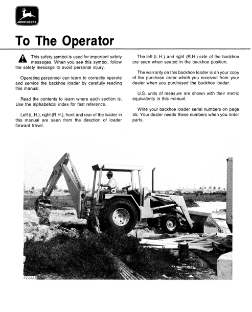 John Deere JD410 Backhoe Loader Operating Manual OMT66840