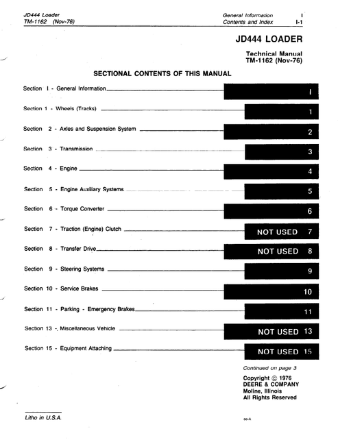 John Deere JD444 Loader Repair & Workshop Manual PDF