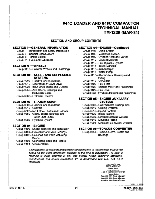 John Deere JD644C JD646C Compactor Repair & Maintenance Manual TM1229