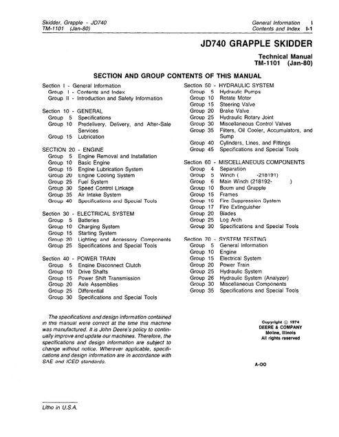 John Deere JD740 Grapple Skidder Service Repair Manual PDF
